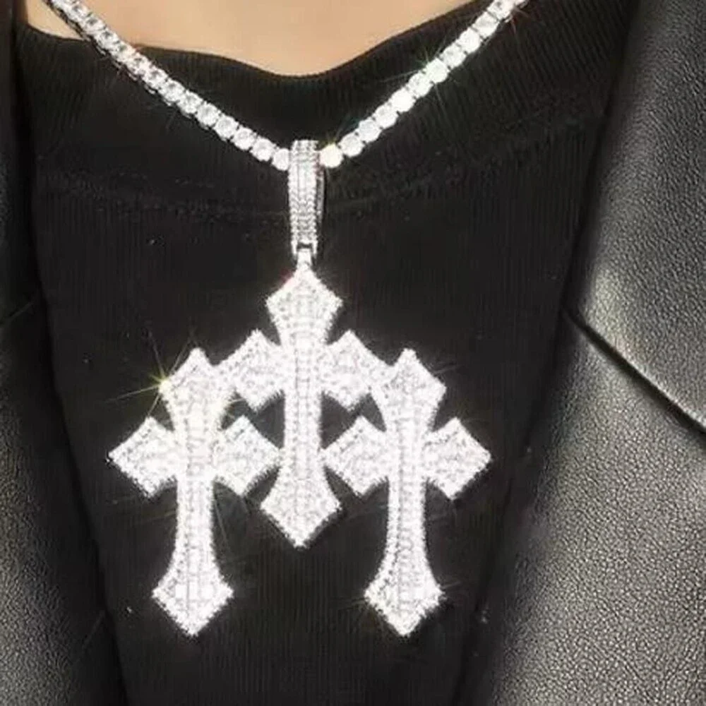 Silver Triple Cross Necklace 20 Inch